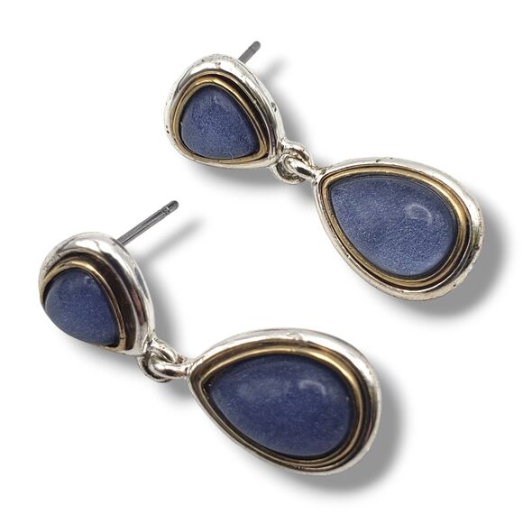 LC Lauren Conrad Two Tone Metal Teardrop Double Drop Earrings Purple Center - Picture 5 of 10